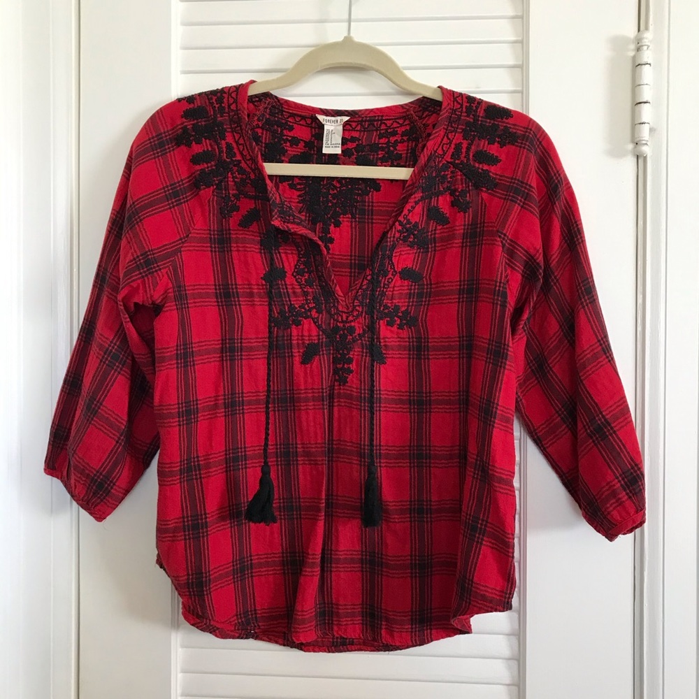 Red plaid blouse